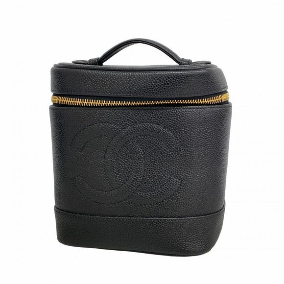 Chanel Vanity Bag Caviar Skin Black Gold Hardware Pre-owned Women's - Picture 1 of 10